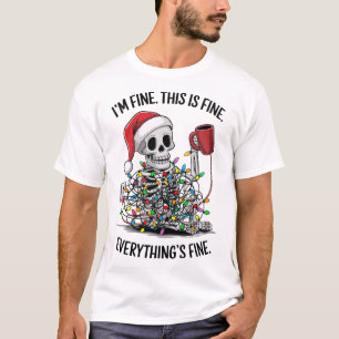 Camiseta Esqueleto de Natal Está tudo bem Estou bem Tudo qu