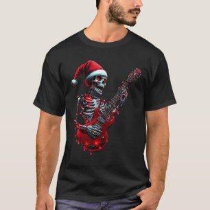 Camiseta Esqueleto de Natal Tocando Violão Rock And R