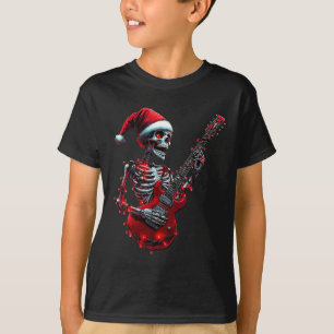 Camiseta Esqueleto de Natal Tocando Violão Rock And R