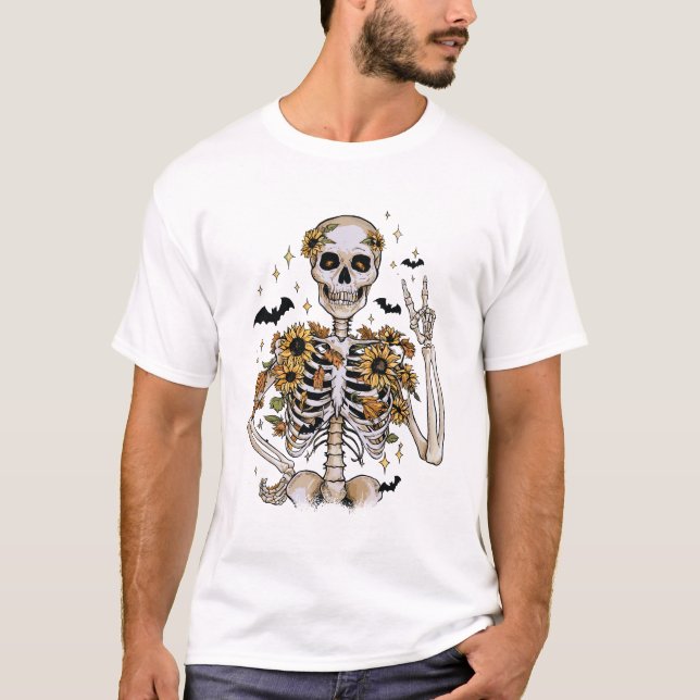 Camiseta Esqueleto de outono do Halloween (Frente)