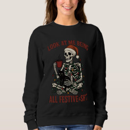 Camiseta Esqueleto de Papai Noel com Gato Holiday Snark