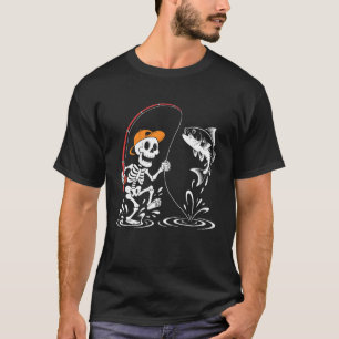 Camiseta Esqueleto de Pesca Diversão de Halloween para Cria