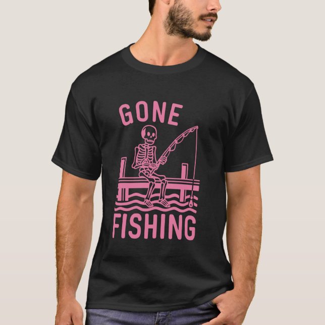 Camiseta Esqueleto de Pesca Gone Funny Halloween Fishing (Frente)
