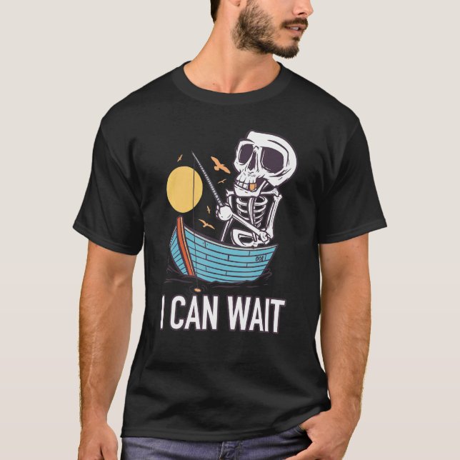Camiseta Esqueleto de Pesca Posso Esperar (Frente)