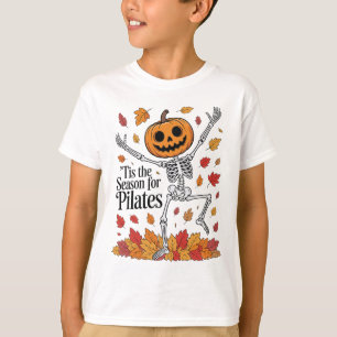 Camiseta Esqueleto de Pilates Engraçado Abóbora Yoga Hallow