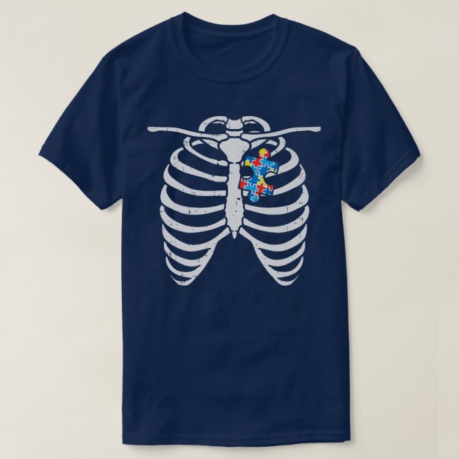 Camiseta Esqueleto de Quebra-cabeça de Consciência Autismo  (Frente do Design)