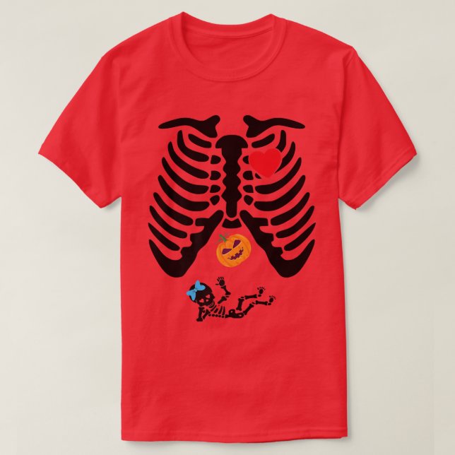 Camiseta Esqueleto de raio-abóbora do Halloween (Frente do Design)
