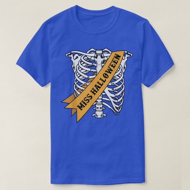 Camiseta Esqueleto de ribagem da Miss Halloween  (Frente do Design)