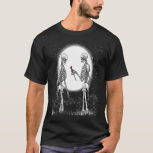 Camiseta Esqueleto de Rosa Esqueleto Mão Rosa Vermelha Flor