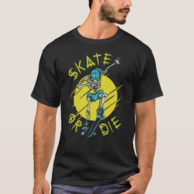 Camiseta Esqueleto de skate Esquelete ou morra (Frente)