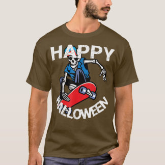 Camiseta Esqueleto de Skate Feliz Halloween 