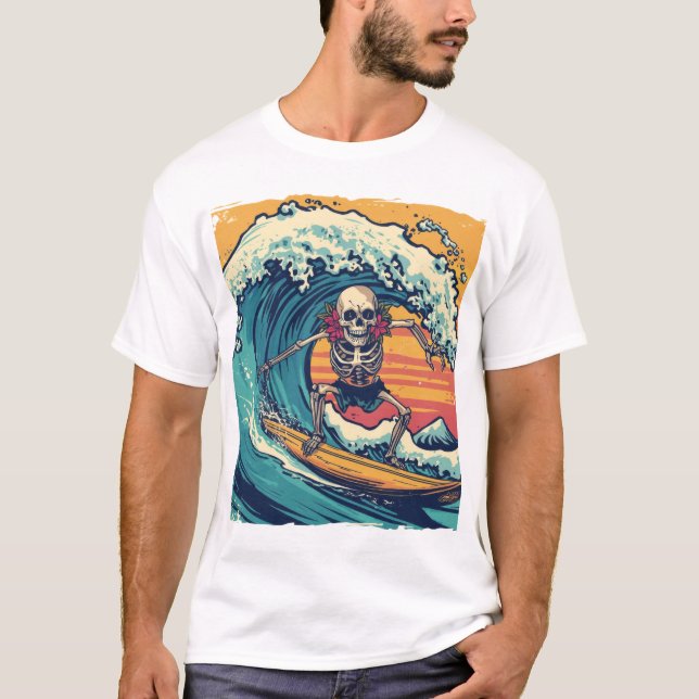 Camiseta Esqueleto de surfe: Wave Rider Vibes (Frente)