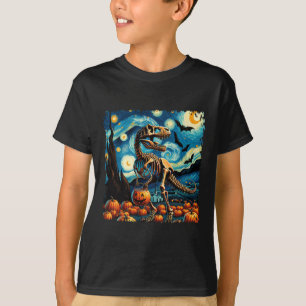 Camiseta Esqueleto de T-rex Halloween Van Gogh Noite Estrel
