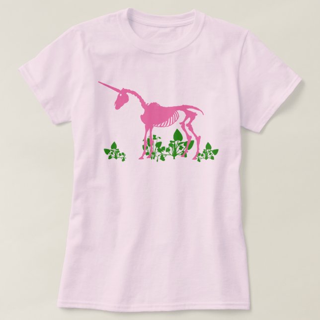 Camiseta Esqueleto de Unicórnio Rosa (Frente do Design)