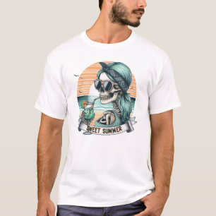 Camiseta Esqueleto de verão doce - Design de Sol retrô