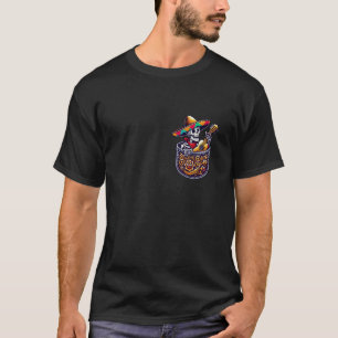 Camiseta Esqueleto Divertido Mariachi Guitarra Bolso Cinco