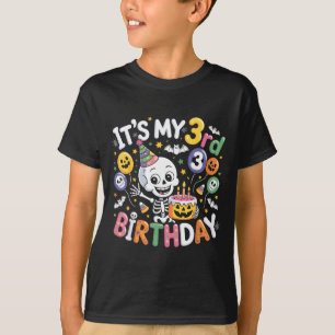 Camiseta Esqueleto do 3º Aniversário de Halloween Menino Me