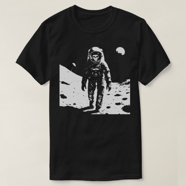 Camiseta esqueleto do astronauta morto caminhando na lua (Frente do Design)