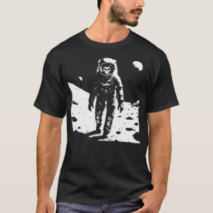 Camiseta esqueleto do astronauta morto caminhando na lua