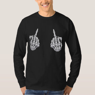 Camiseta Esqueleto do Dedo do Meio de Halloween Mão Caveira