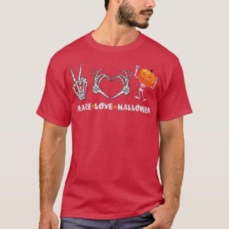 Camiseta Esqueleto do Dia das Bruxas Bonito Amor pela Paz c