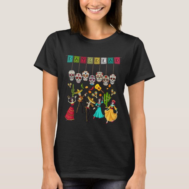 Camiseta Esqueleto do Dia dos Mortos - Dia dos Mortos Mexic (Frente)