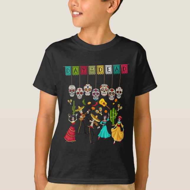 Camiseta Esqueleto do Dia dos Mortos - Dia dos Mortos Mexic (Frente)
