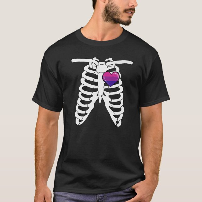 Camiseta Esqueleto do Orgulho de Halloween Bissexual Lgbtq  (Frente)