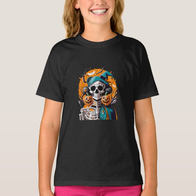 Camiseta Esqueleto e abóbora (Frente)