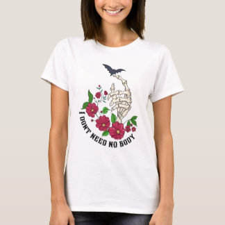 Camiseta Esqueleto e flores Não preciso de corpo