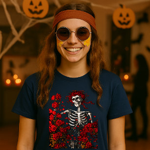 Camiseta Esqueleto e Rosas Vintage