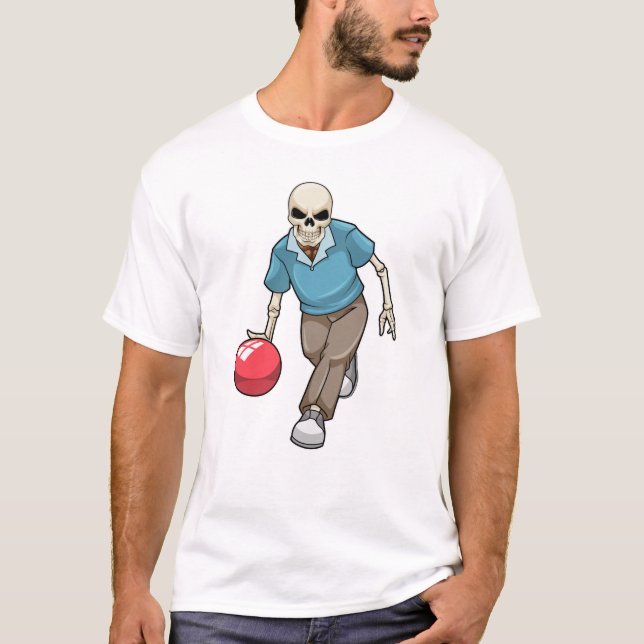 Camiseta Esqueleto em Boliches com Bola de boliche (Frente)