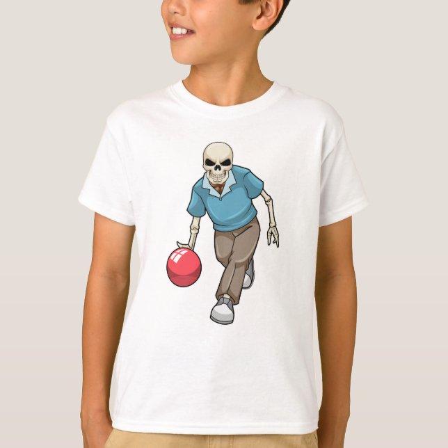 Camiseta Esqueleto em Boliches com Bola de boliche (Frente)