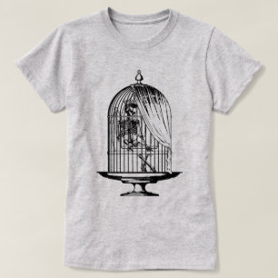 Camiseta Esqueleto em um Birdcage