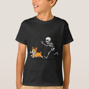 Camiseta Esqueleto Encantado Perseguindo Corgi Halloween Ca