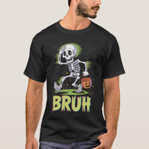 Camiseta Esqueleto engraçado correndo com balde de abóbora 