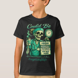 Camiseta Esqueleto engraçado cuidando da vida no turno da n