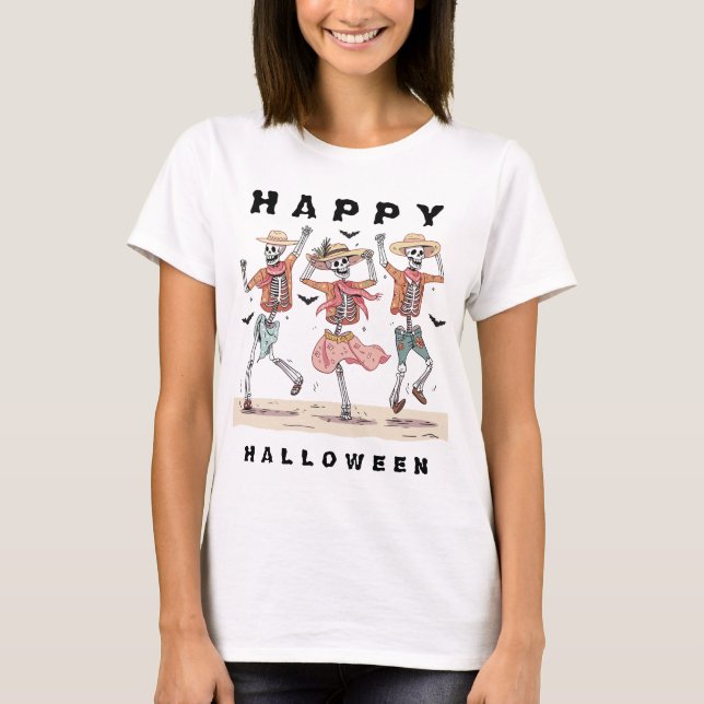 Camiseta Esqueleto engraçado de Halloween dançando (Frente)