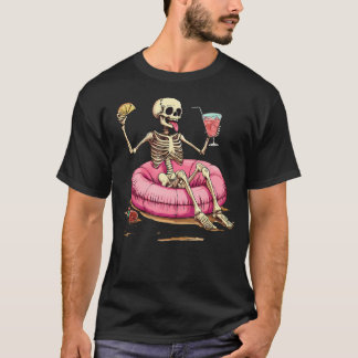 Camiseta Esqueleto Engraçado de Verão Bebida Tropical Esque