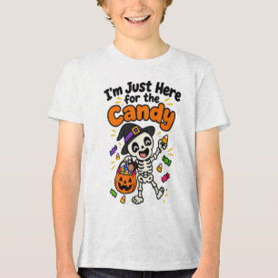 Camiseta Esqueleto Engraçado Estou Aqui Apenas Pelo Doce Di