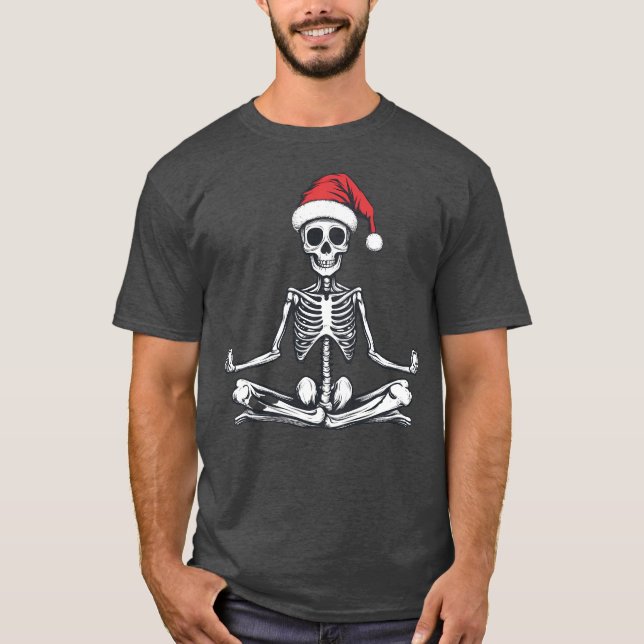 Camiseta Esqueleto engraçado fazendo yoga na saia do Hallow (Frente)