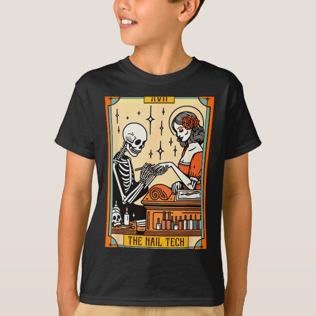 Camiseta Esqueleto Engraçado Nail Boss A Vida de Técnico de (Frente)