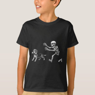 Camiseta Esqueleto Engraçado Perseguindo Cachorro Beagle Cã