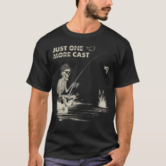 Camiseta Esqueleto Engraçado Pescando Só Mais Uma Vez Pesca