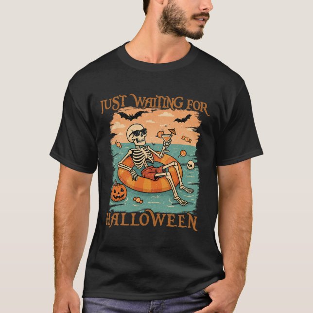 Camiseta Esqueleto Engraçado Que Flutua Em Flamingo Cut (Frente)