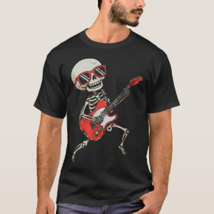 Camiseta Esqueleto Engraçado Tocando Guitarra Rock Roll Men