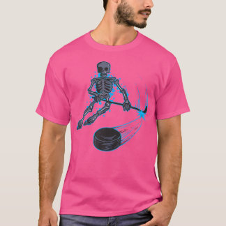 Camiseta Esqueleto Engraçado Tocando Legal Hóquei no Gelo