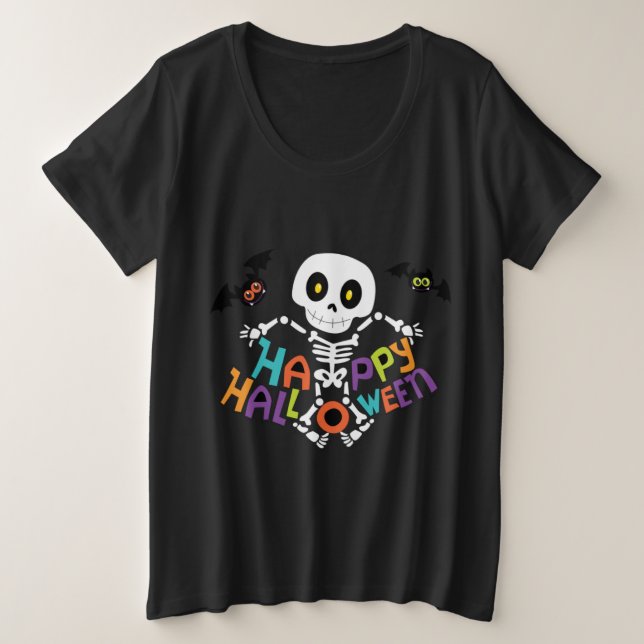Camiseta Esqueleto Feliz de Halloween (Frente do Design)