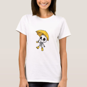 Camiseta Esqueleto Fofo Segurando Guarda-Chuva Amarelo Vest