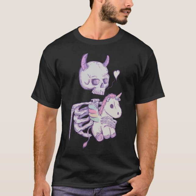 Camiseta Esqueleto Gato Com Unicórnio (Frente)